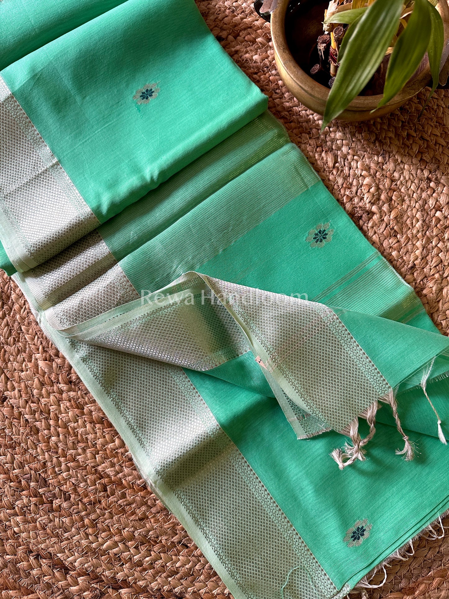 Maheshwari Turquoise Silver Zari Sarees