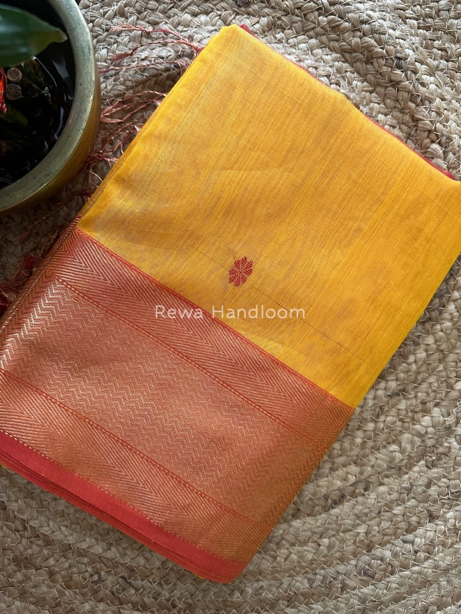 Maheshwari Golden Yellow Tissue Butti Saree TBBS020