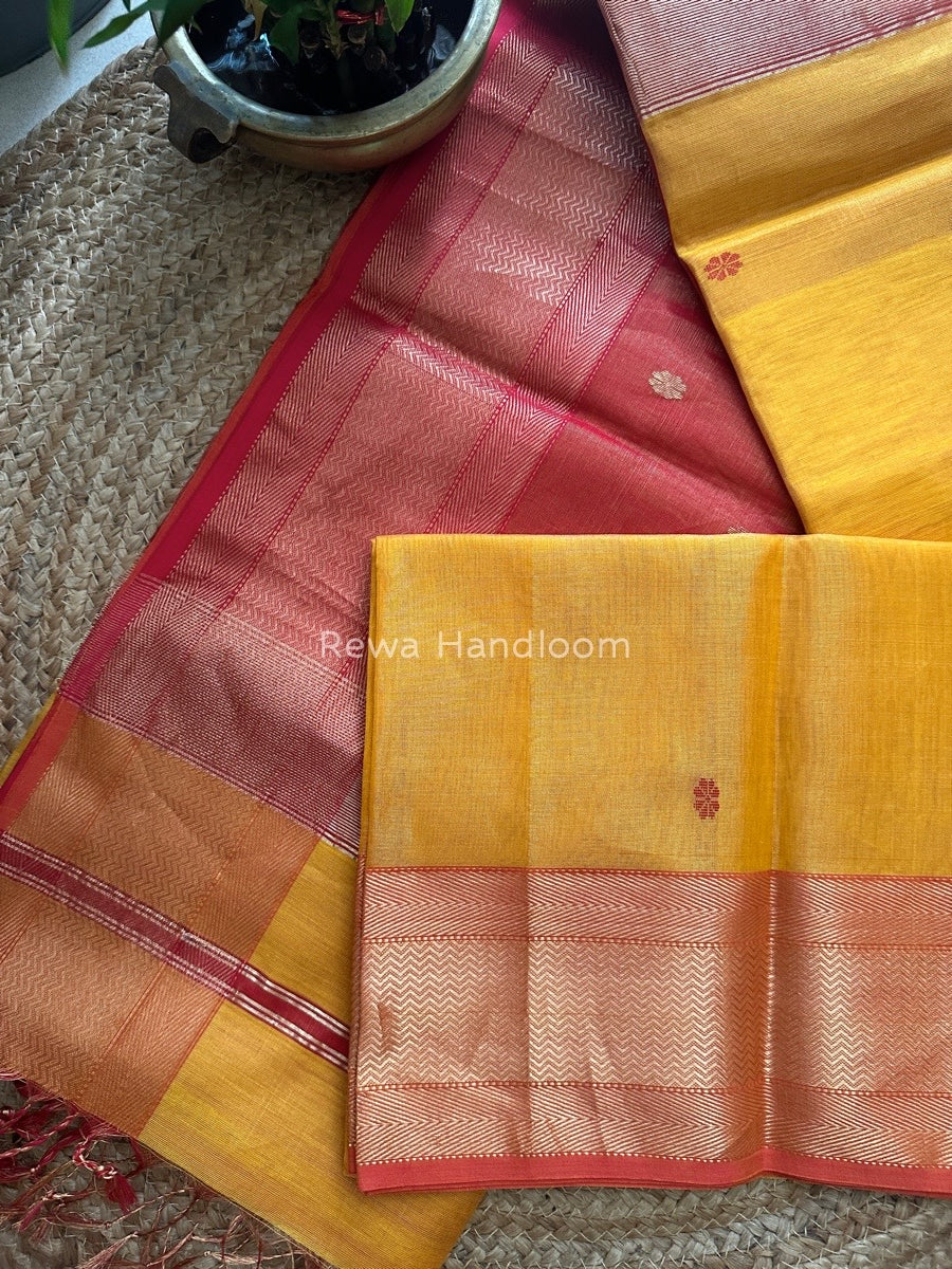 Maheshwari Golden Yellow Tissue Butti Saree TBBS020
