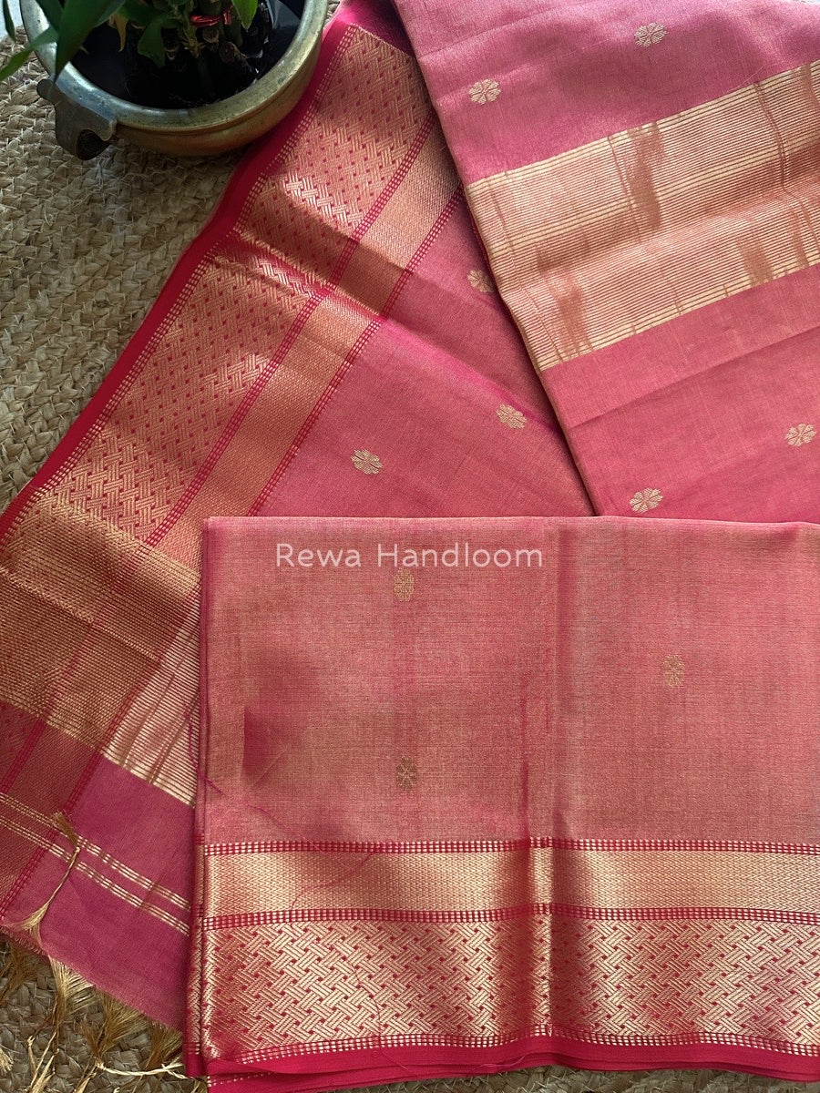Maheshwari Rani Pink Tissue Butti Saree TBBS019