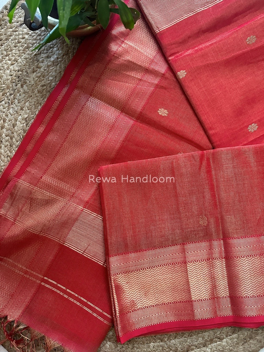Maheshwari Red Tissue Butti Saree TBBS017