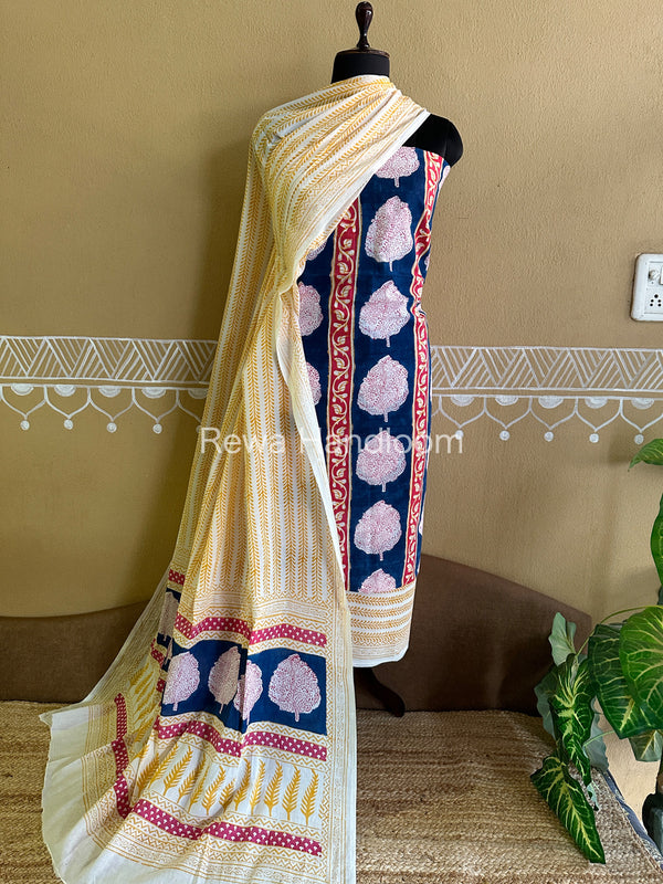 Blue-Yellow Indigo Bagh Print Suit BCI05