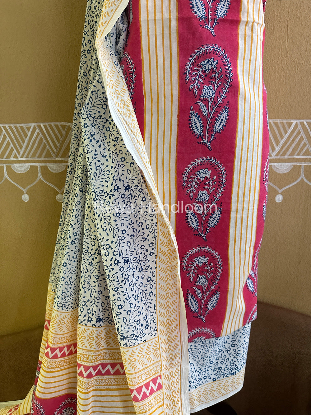 Pink-Yellow Indigo Bagh Print Suit- BCI020