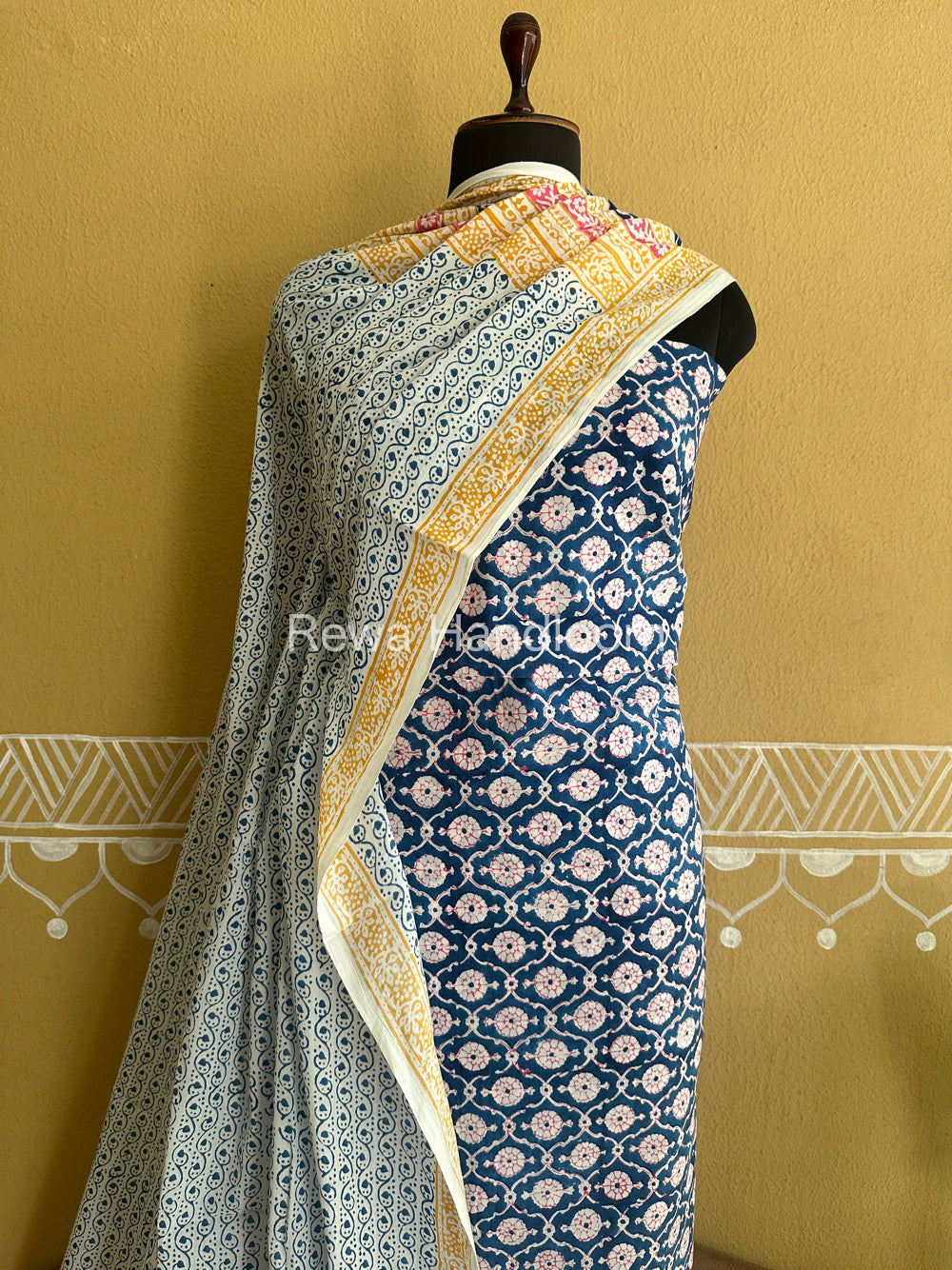 Blue-White Indigo Bagh Print Suit- BCI09