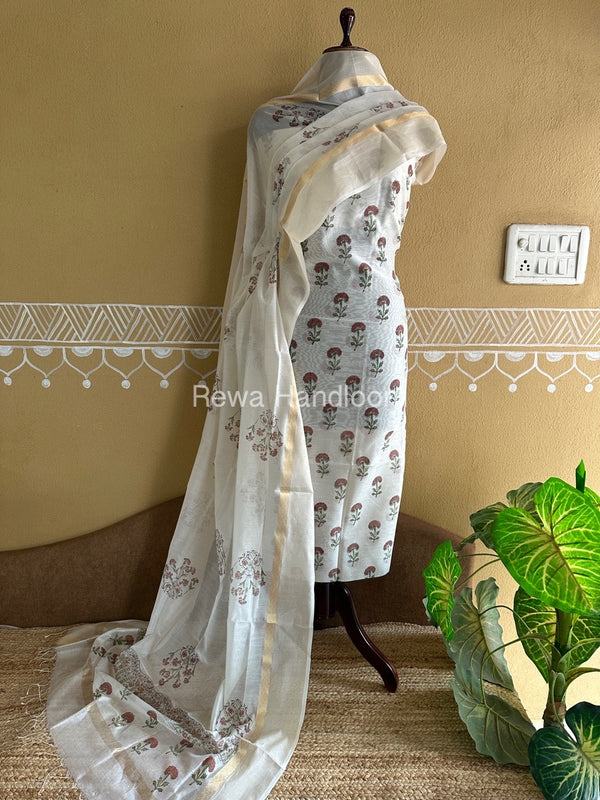 Maheshwari Handblock Print Top-Dupatta