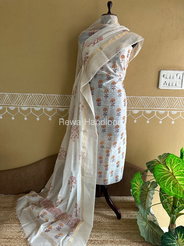 Maheshwari Handblock Print Top-Dupatta