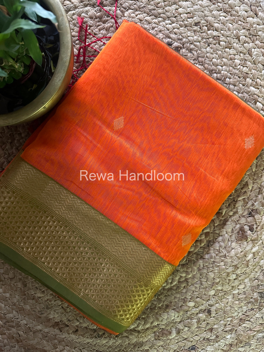 Orange Zari Butti Maheshwari Saree PTB098