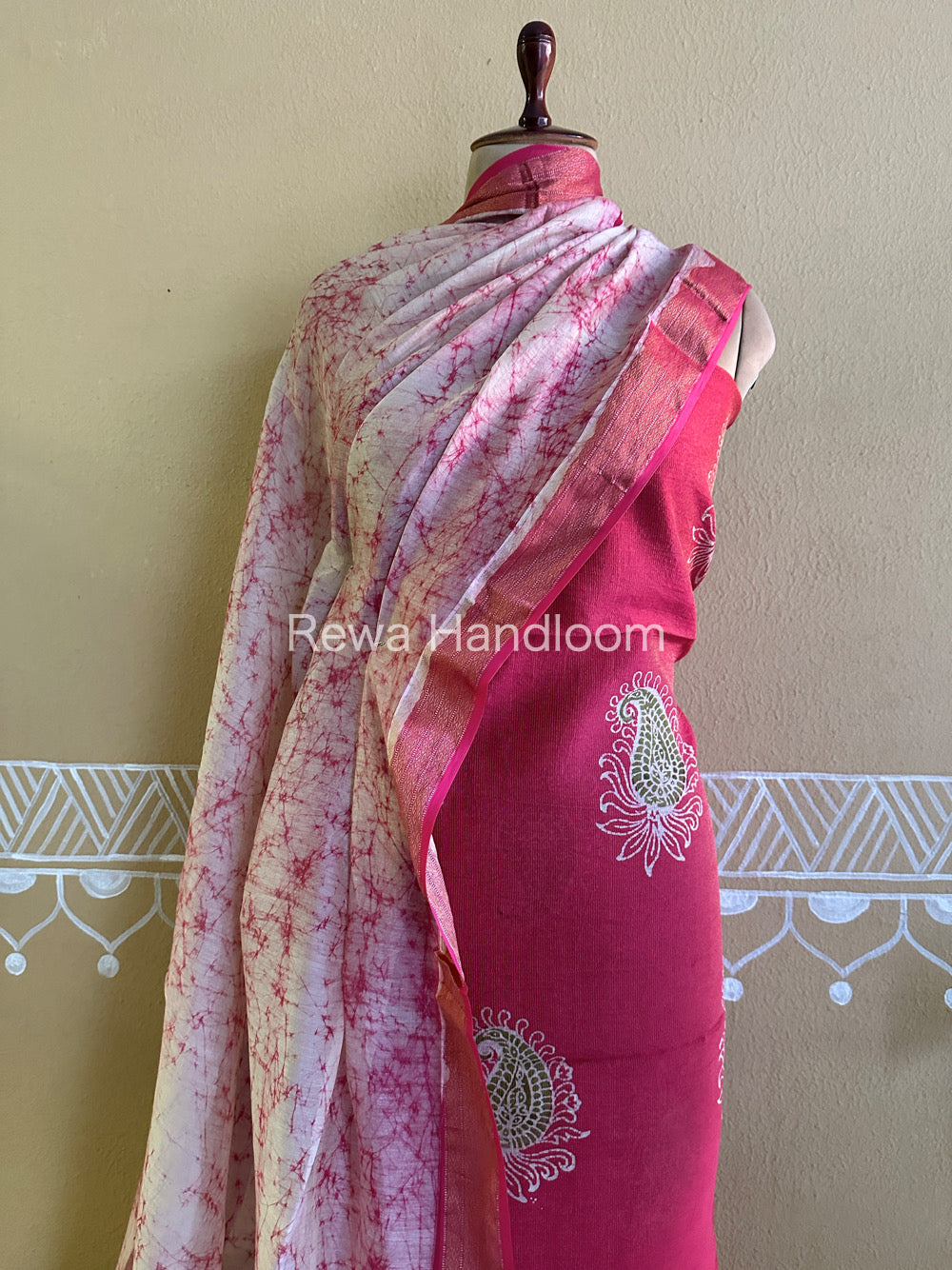 Maheshwari Rani Pink Batik Tissue Printed Dress Material BTP154