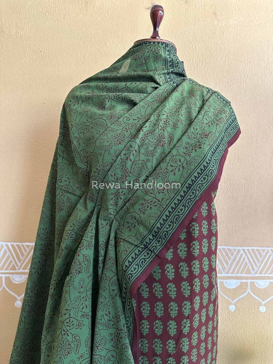 Maroon-Mehendi Green Bagh Print Cotton Suit BCSP0110