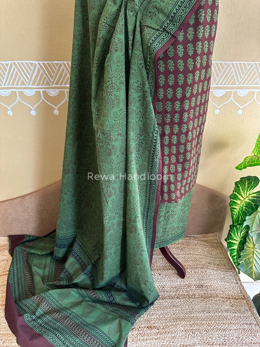 Maroon-Mehendi Green Bagh Print Cotton Suit BCSP0110