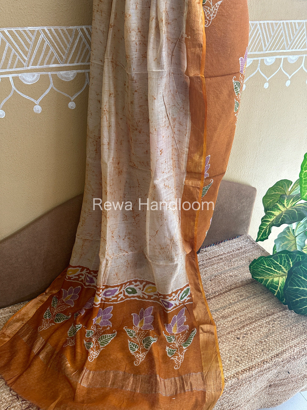 Maheshwari Golden Yellow Batik Tissue Printed Dress Material BTP158