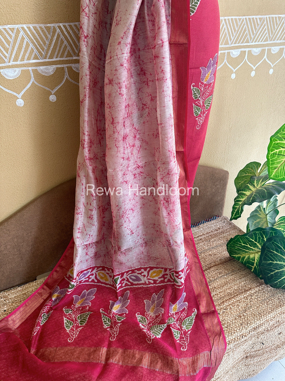 Maheshwari Rani Pink Batik Tissue Printed Dress Material BTP151