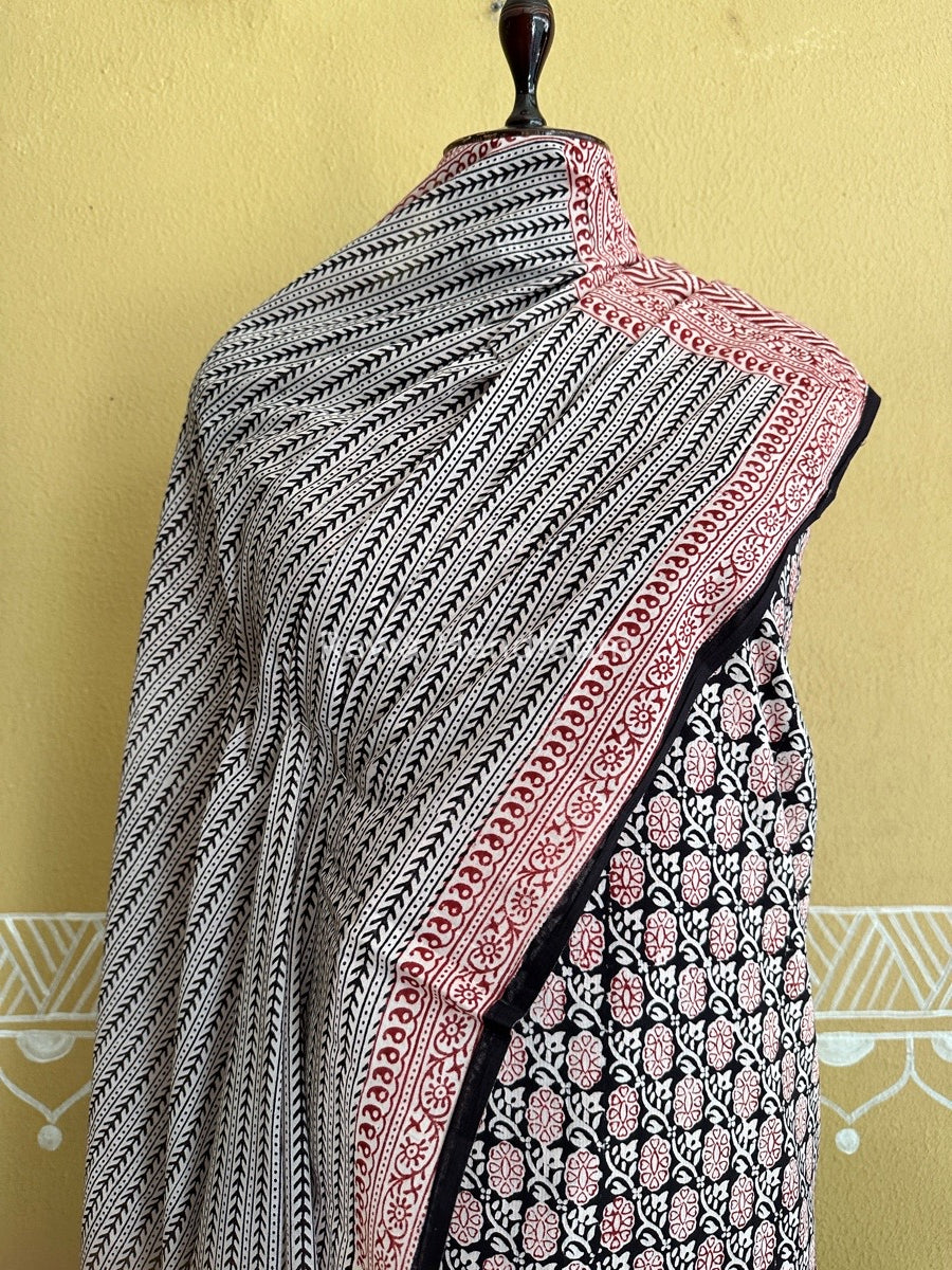 Off White-Black Bagh Print Cotton Suit BCSP0107