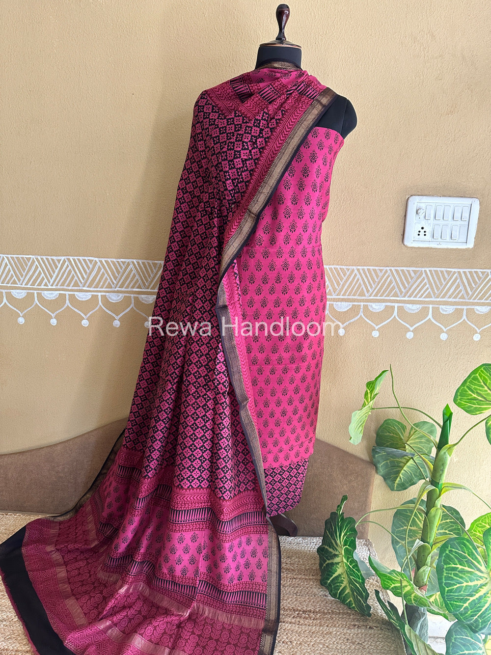 Maheshwari Pink-Black Bagh Print Suit- BSP025