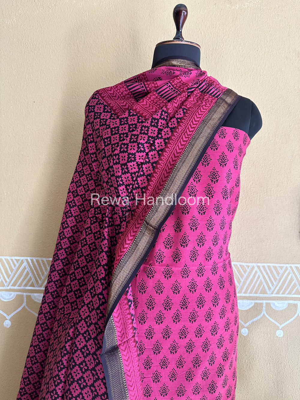 Maheshwari Pink-Black Bagh Print Suit- BSP025