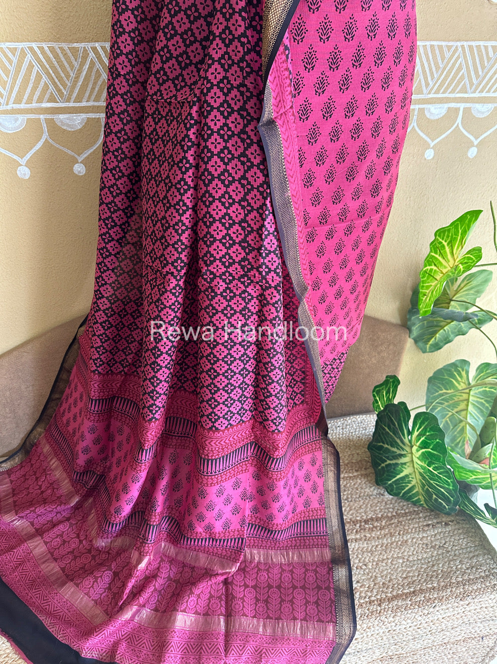 Maheshwari Pink-Black Bagh Print Suit- BSP025