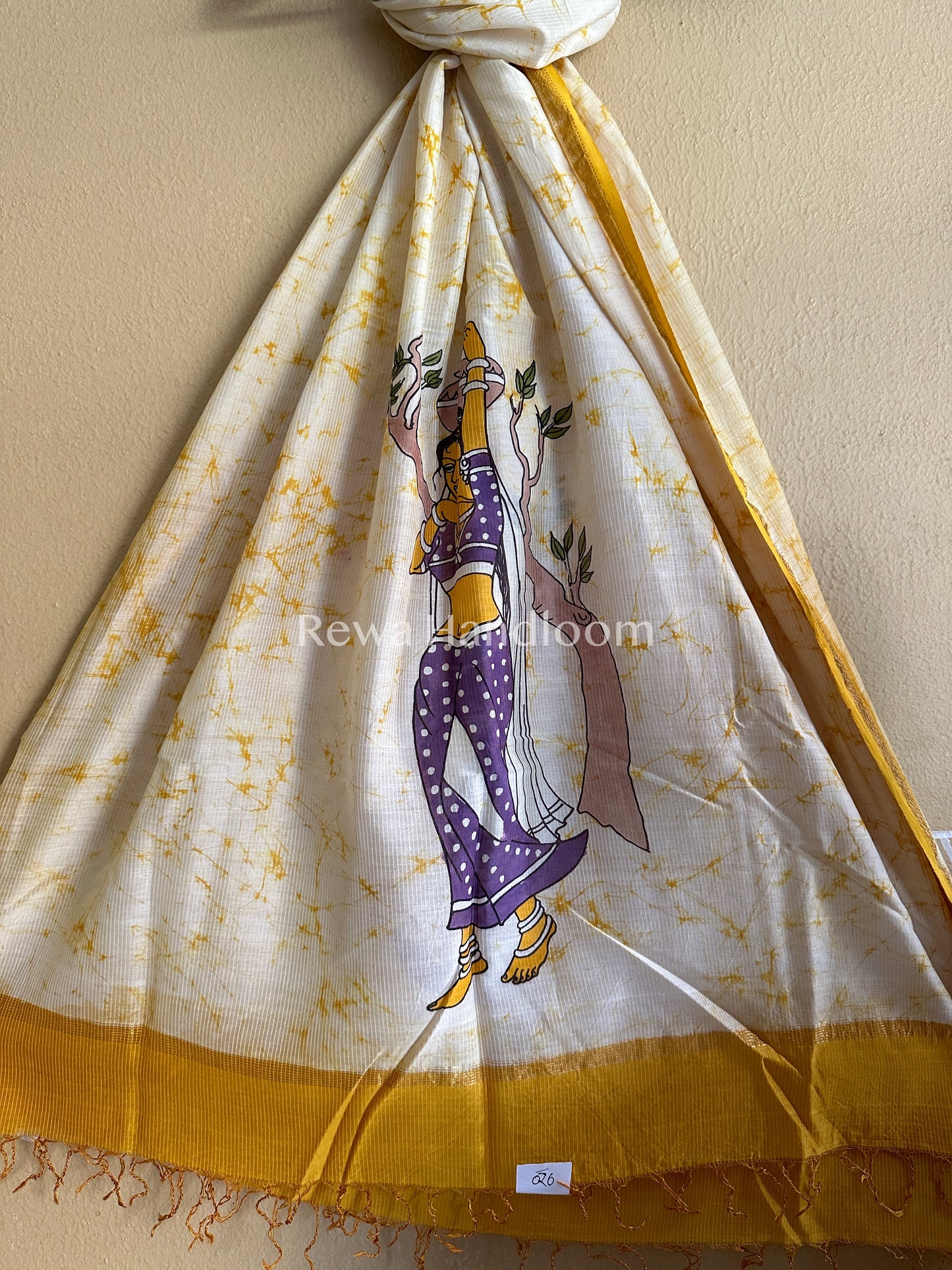 Maheshwari Yellow Hand painted Dupatta BT016