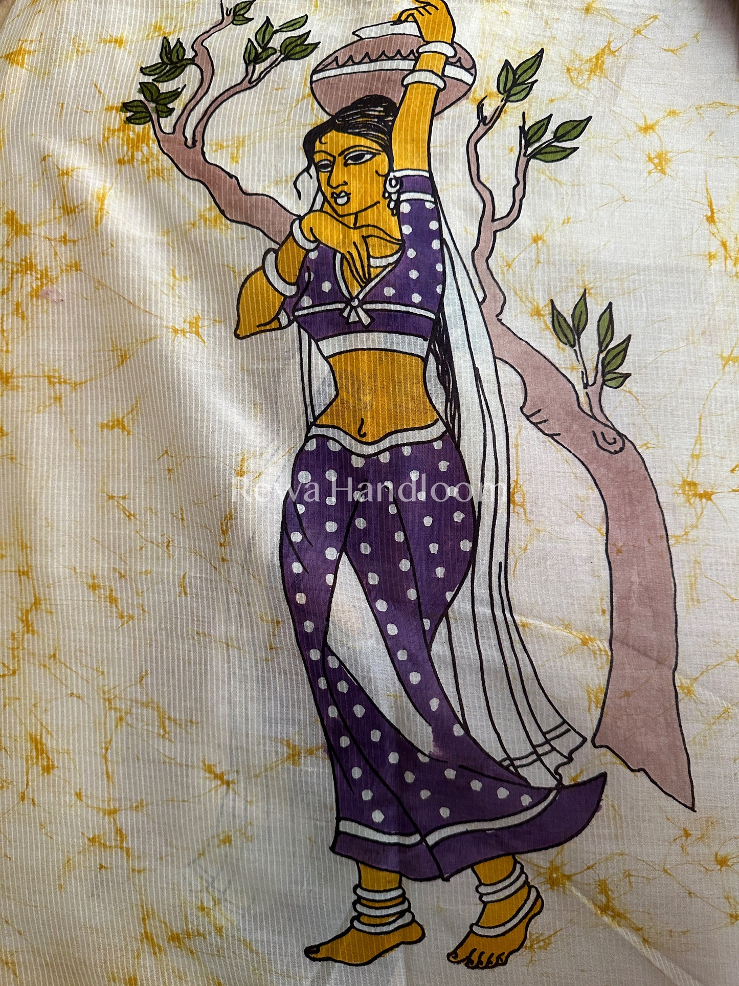 Maheshwari Yellow Hand painted Dupatta BT016