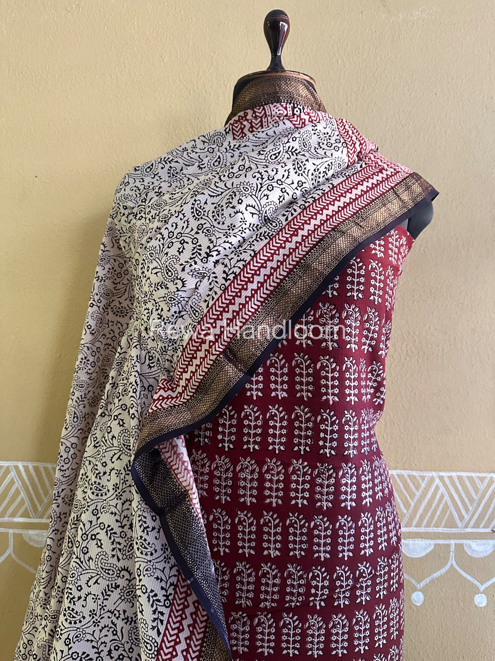 Maheshwari Maroon-White Bagh Print Suit BSP017