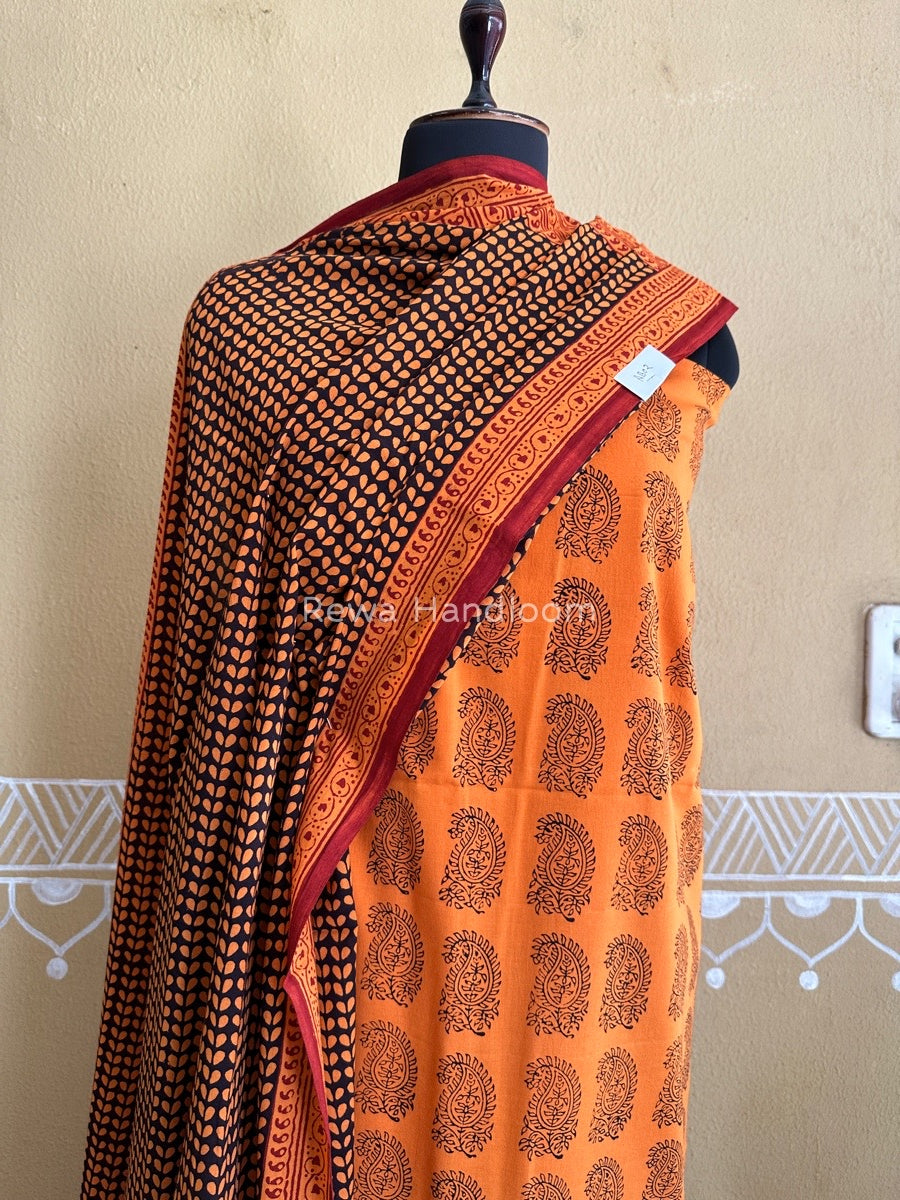 Orange-black Bagh Print Cotton Suit BCS002