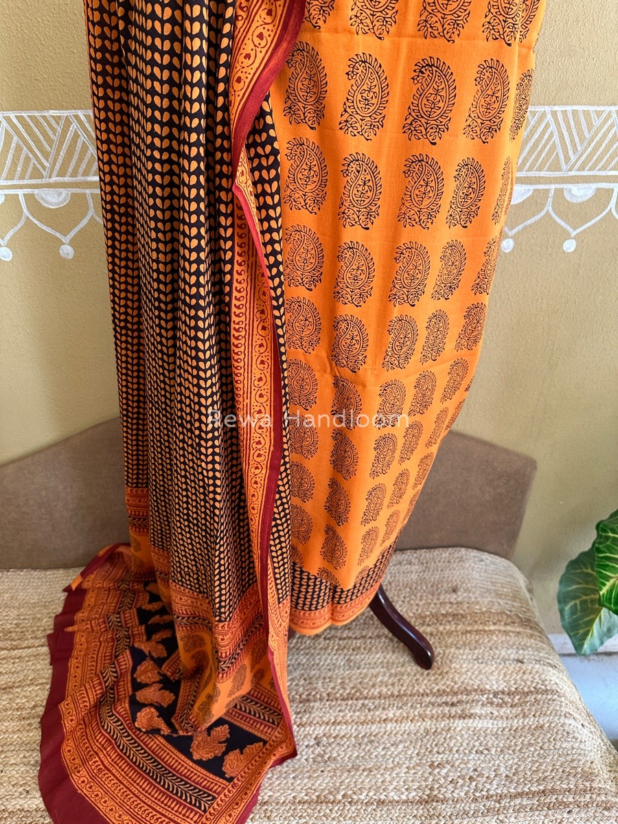 Orange-black Bagh Print Cotton Suit BCS002