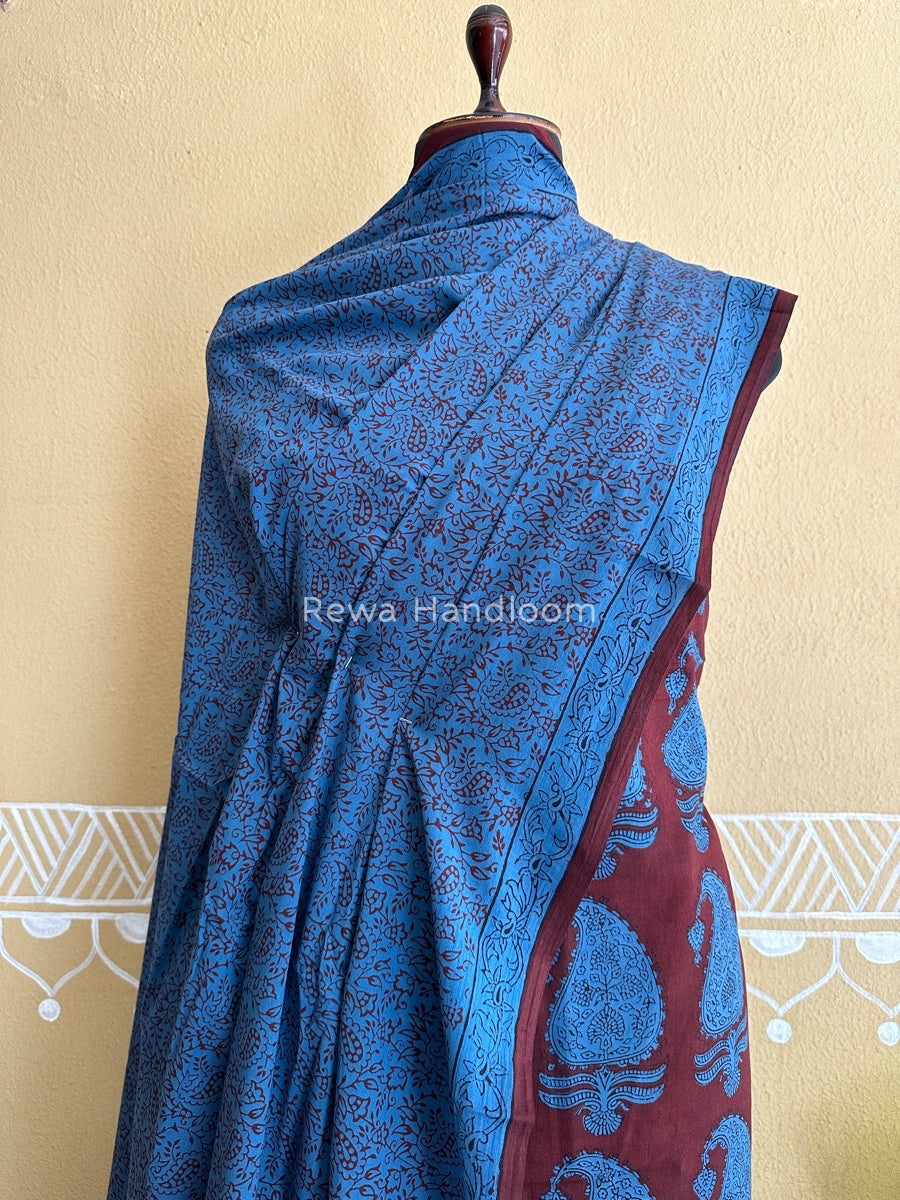 Maroon-Blue Bagh Print Cotton Suit BCS004