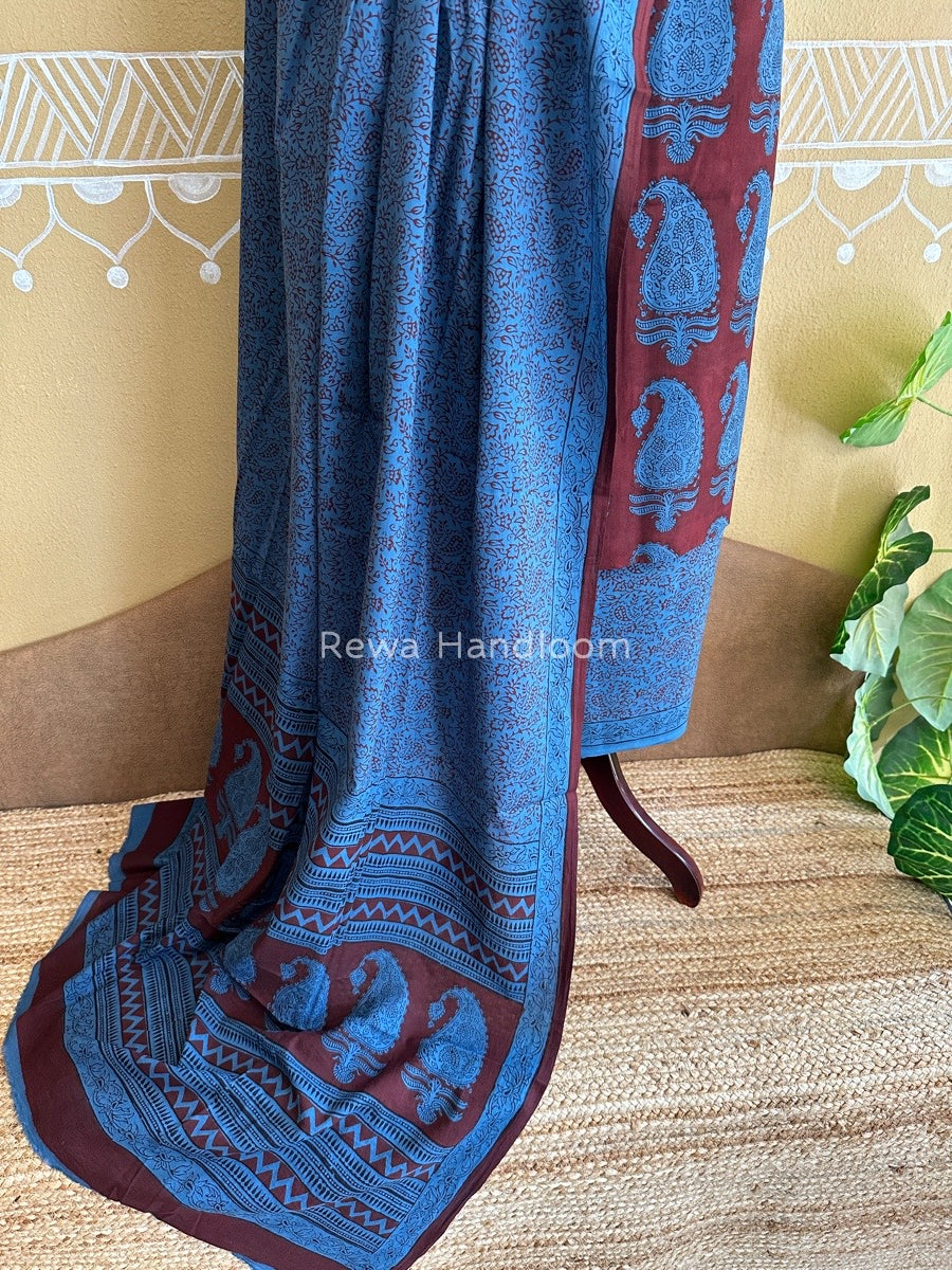 Maroon-Blue Bagh Print Cotton Suit BCS004