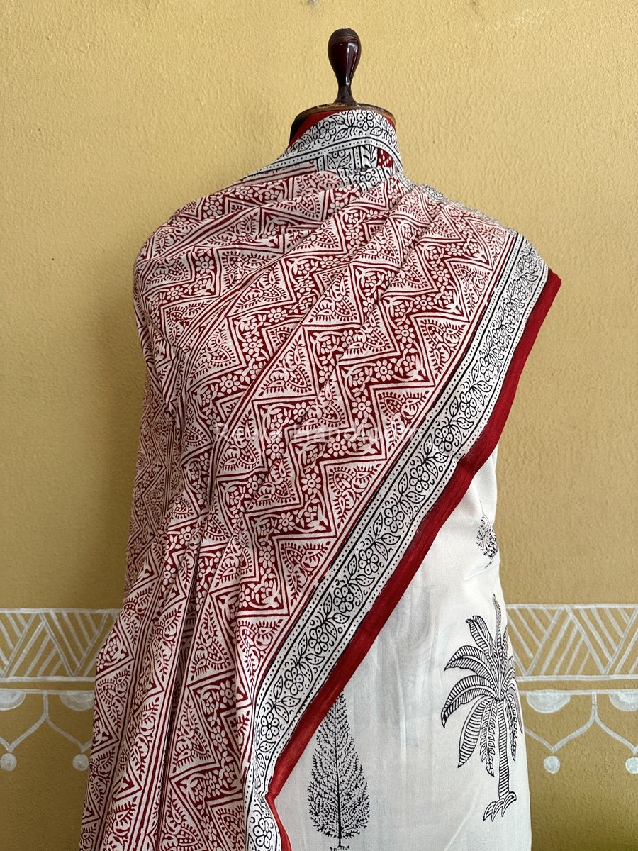 White-Maroon Bagh Print Cotton Suit BCS0015