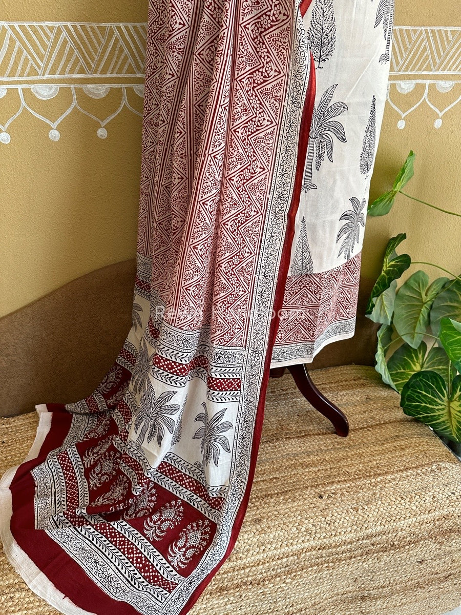 White-Maroon Bagh Print Cotton Suit BCS0015