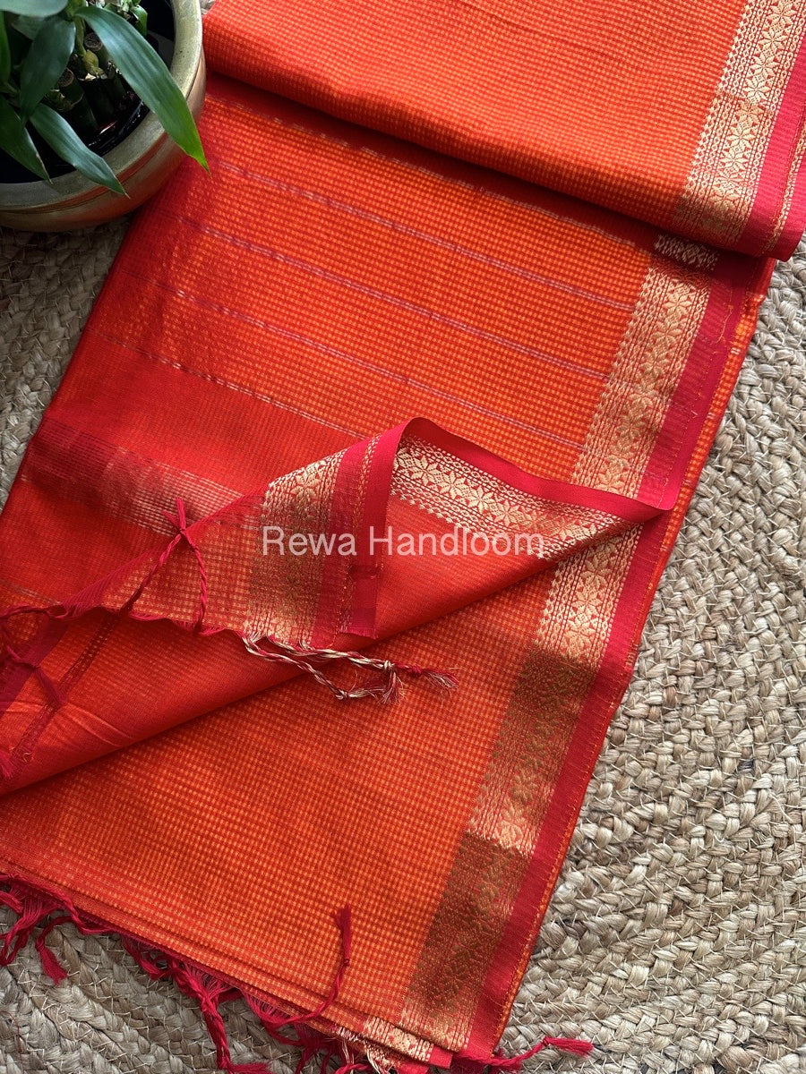 Maheshwari Orange Garbha Reshami Silk Saree GS137