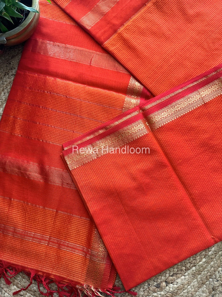 Maheshwari Orange Garbha Reshami Silk Saree GS137