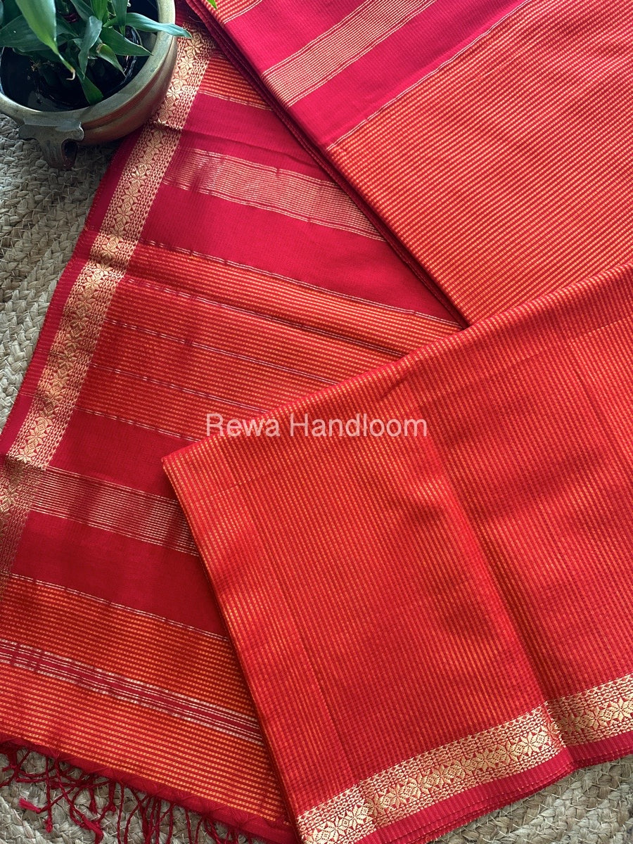 Maheshwari Orange Garbha Reshami Silk Saree GS138