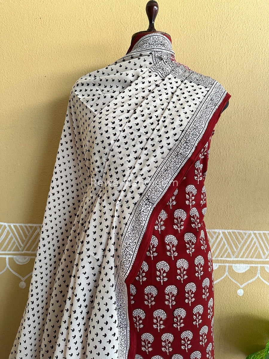 Maroon-White Bagh Print Cotton Suit BCS0020