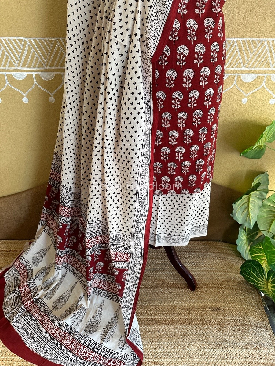 Maroon-White Bagh Print Cotton Suit BCS0020