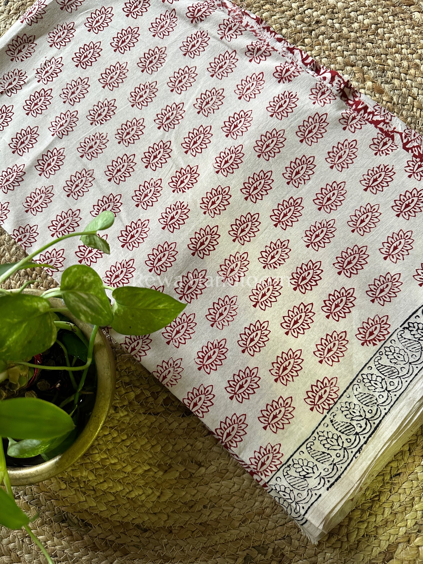 White-Red Bagh Print Cotton Suit-BCS41