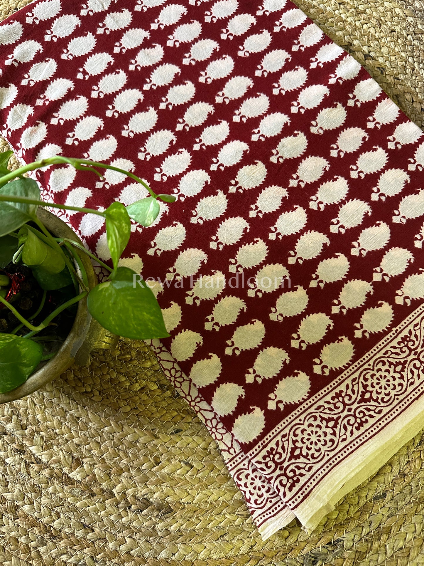 White-Red Bagh Print Cotton Suit with Aami Butta- BCSP48