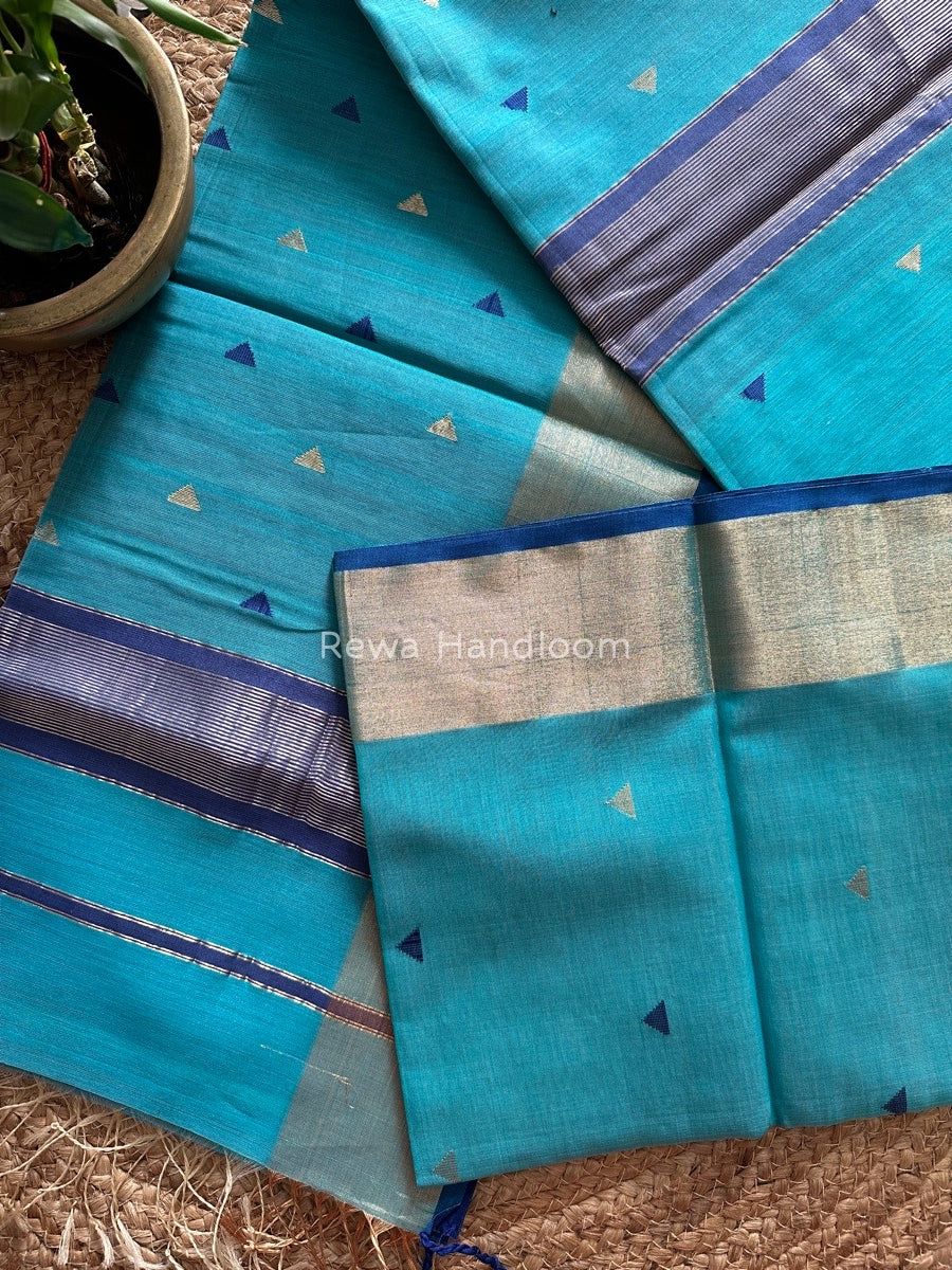 Aqua Blue Zari Triangle Butti Maheshwari Saree SB042
