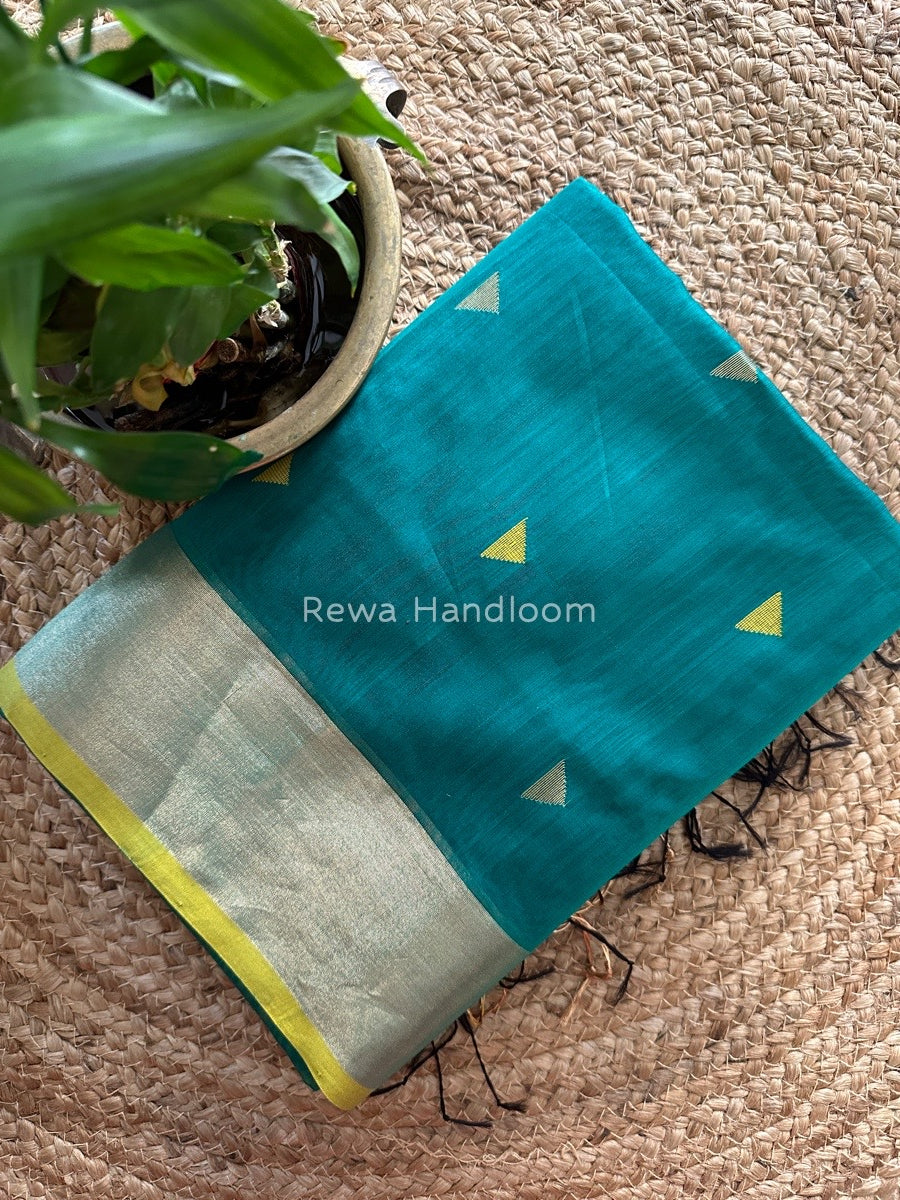 Sea Green Zari Triangle Butti Maheshwari Saree SB053