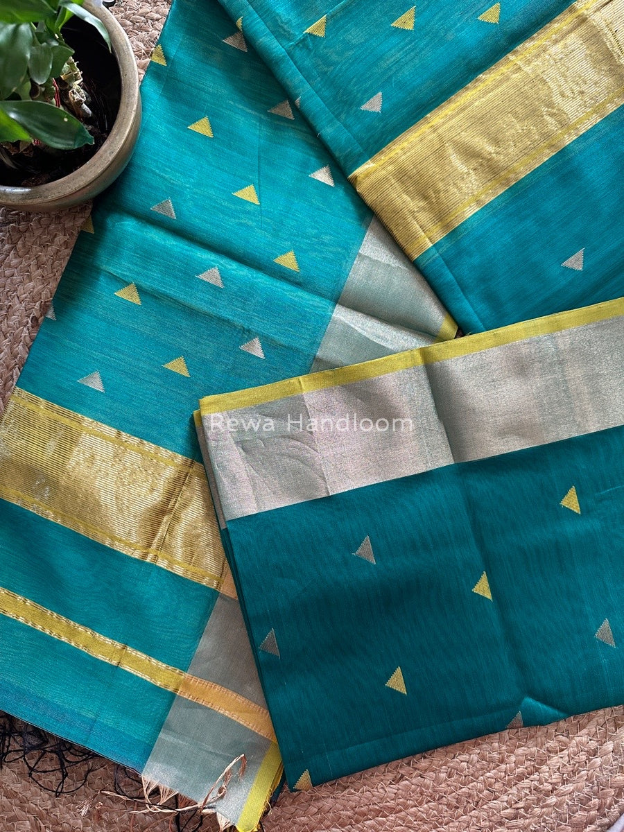 Sea Green Zari Triangle Butti Maheshwari Saree SB053