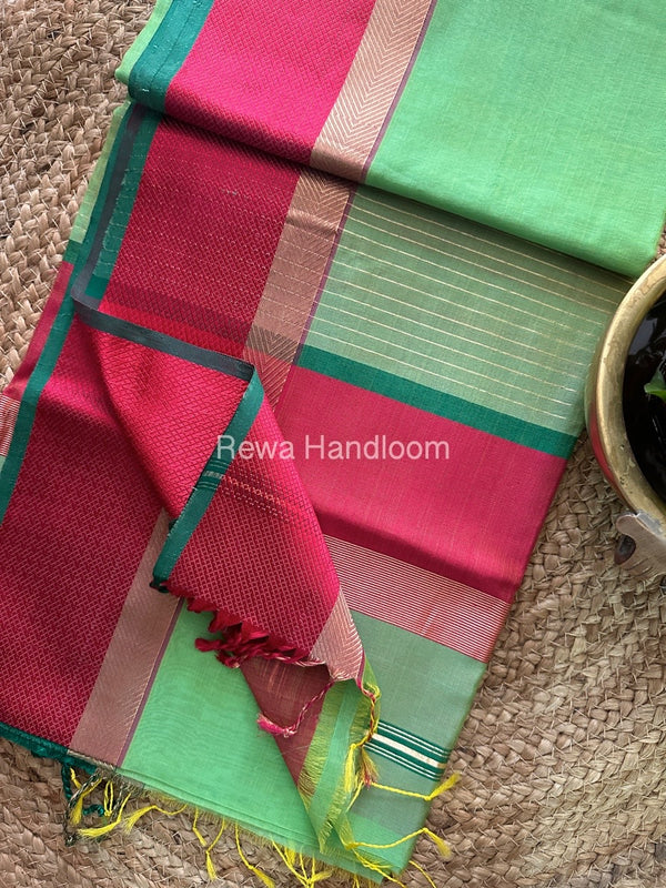Light Green Ganga Jamuna Maheshwari Saree GJ012