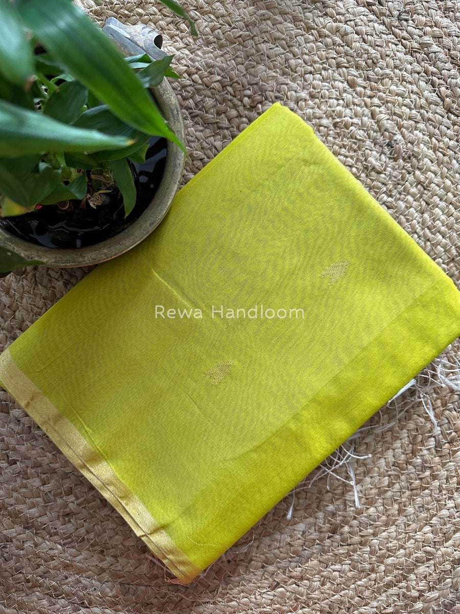 Lemon Yellow Zari Butti Maheshwari Saree VBS01