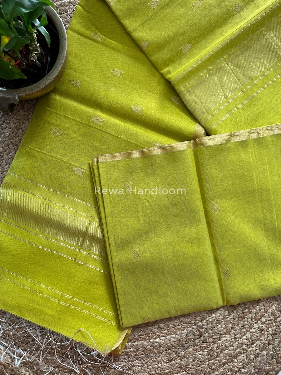 Lemon Yellow Zari Butti Maheshwari Saree VBS01