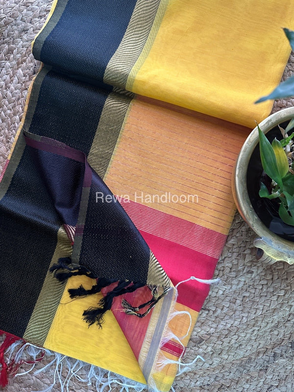 Dark yellow Ganga Jamuna Maheshwari Saree GJ015