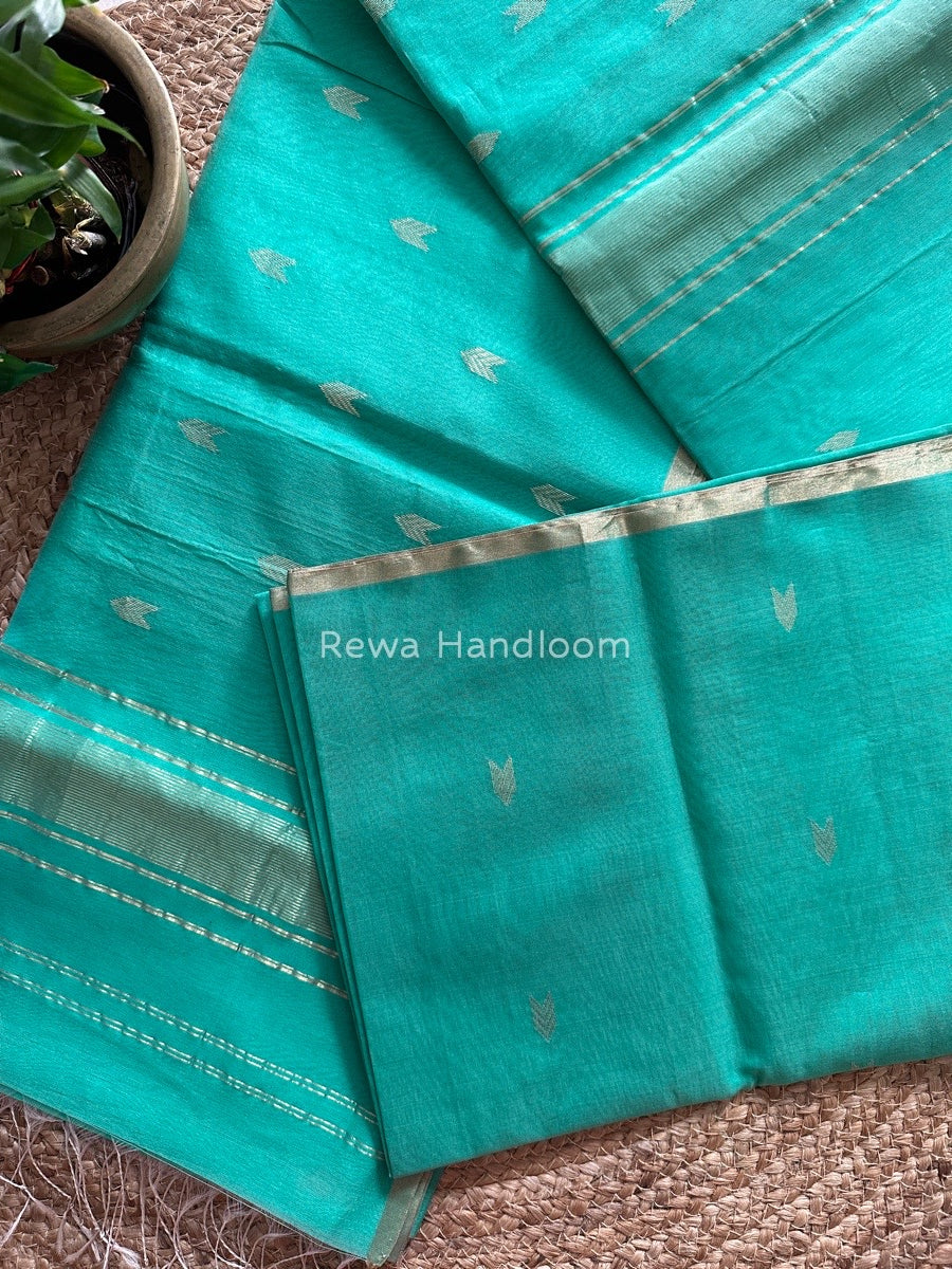Sea Green Zari Butti Maheshwari Saree VBS06