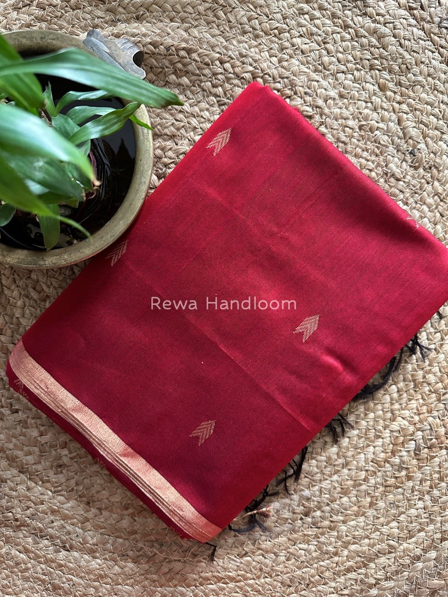 Maroon Zari Butti Maheshwari Saree VBS03