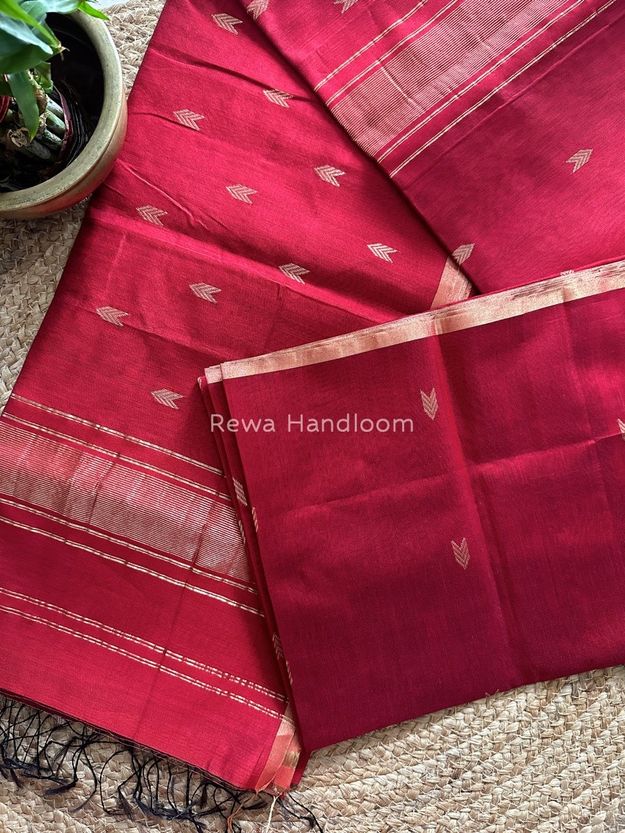 Maroon Zari Butti Maheshwari Saree VBS03