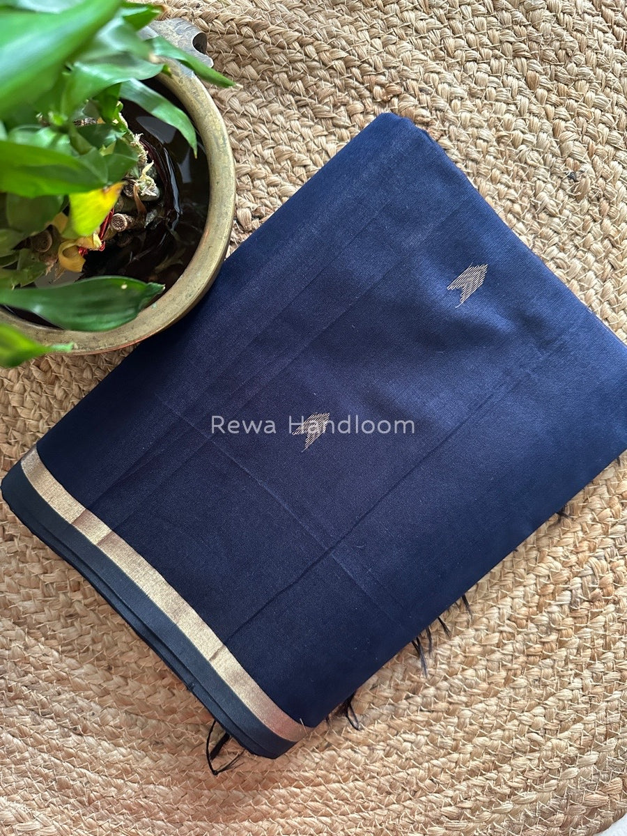 Navy Blue Zari Butti Maheshwari Saree VBS02