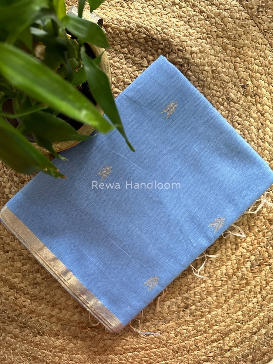 Sky Blue Zari Butti Maheshwari Saree VBS08