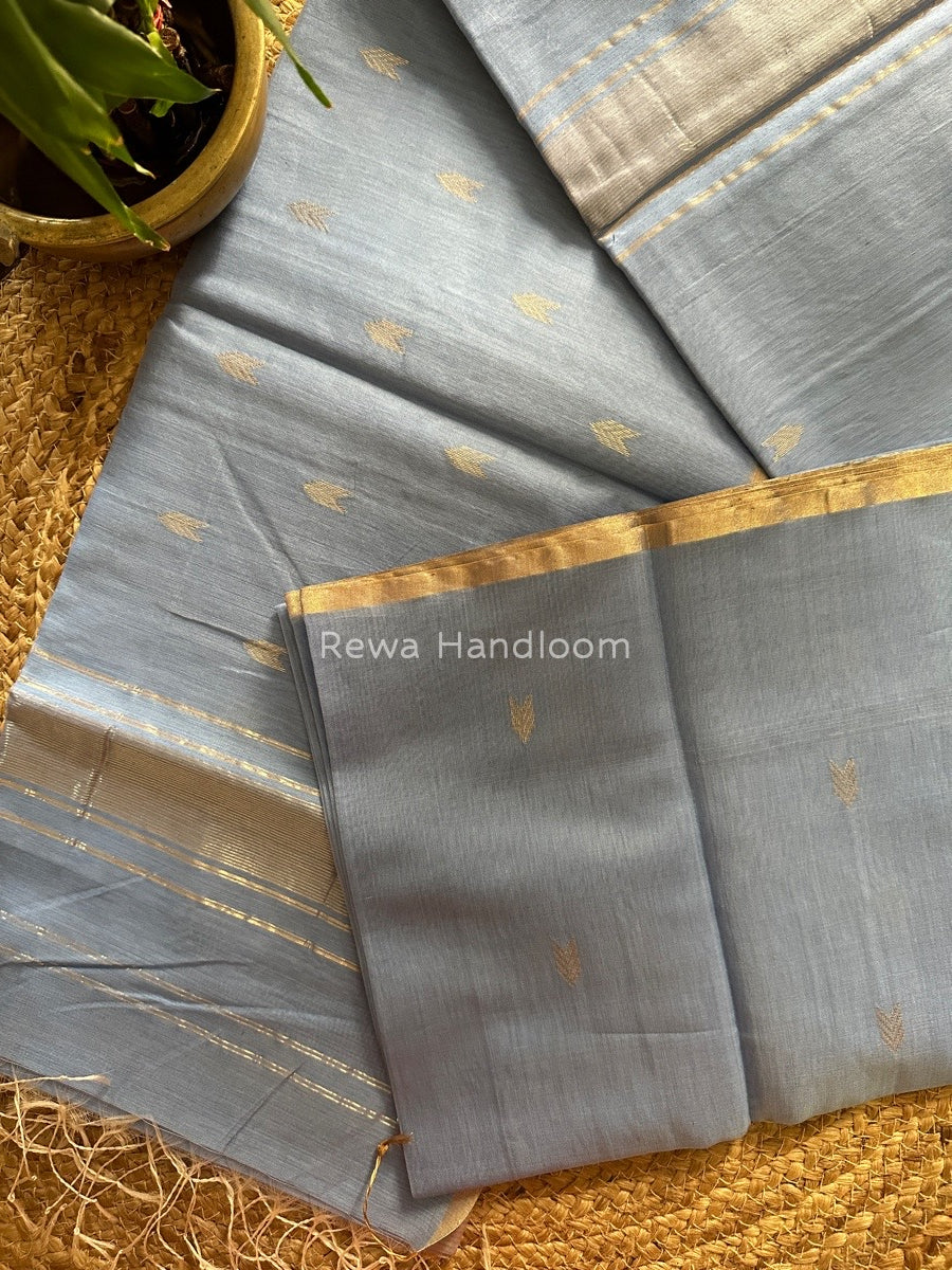 Sky Blue Zari Butti Maheshwari Saree VBS08