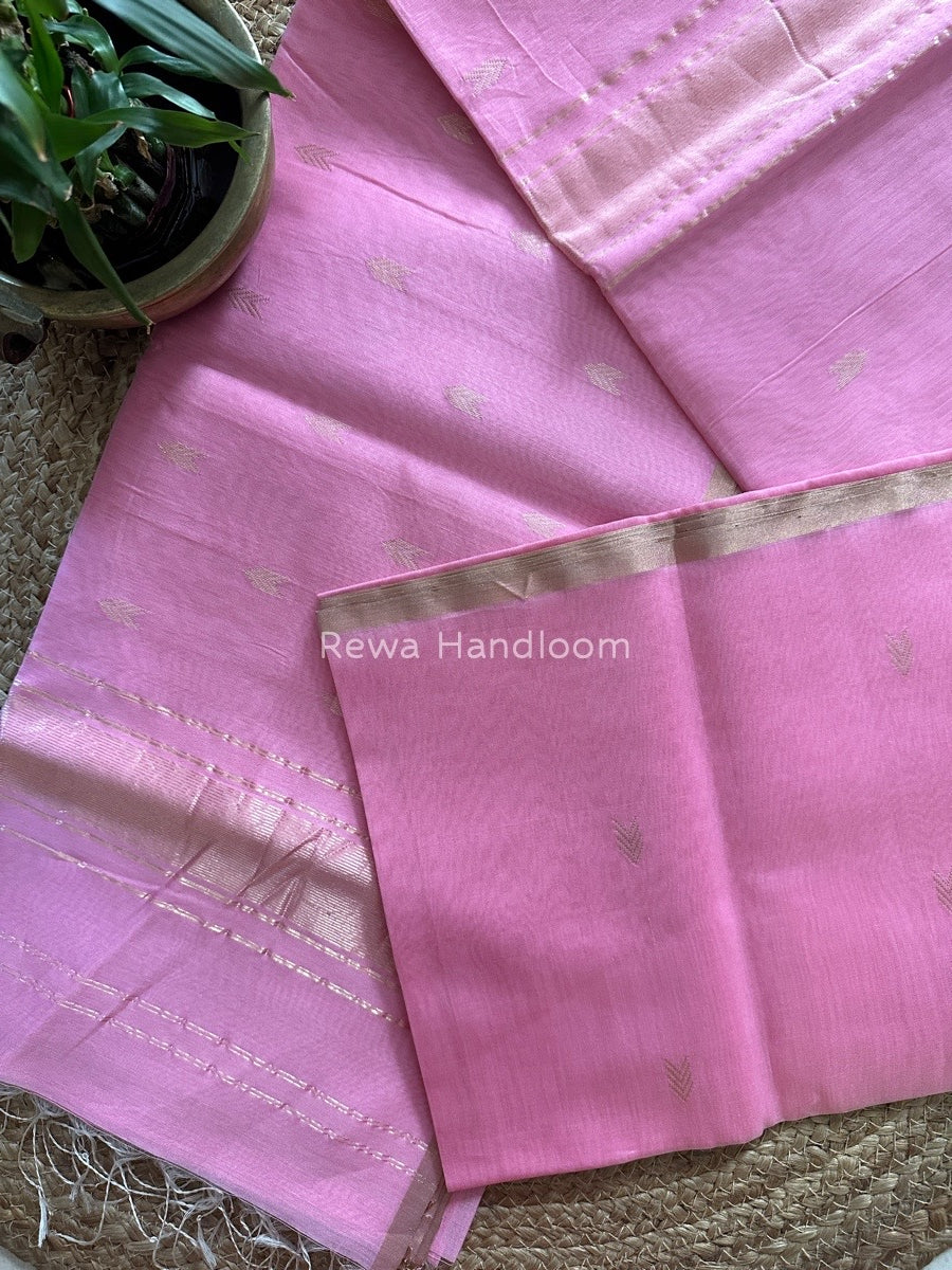 Baby Pink Zari Butti Maheshwari Saree VBS05
